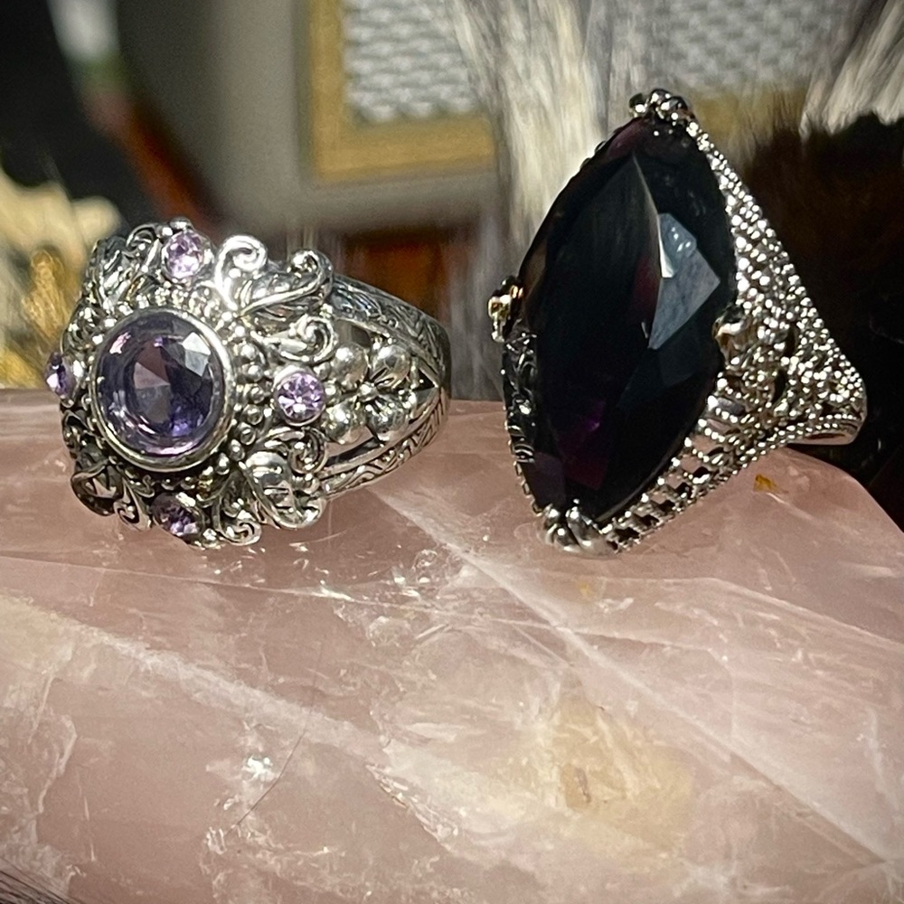 Elegant Silver and Purple Gemstone costume jewelry Ring Set